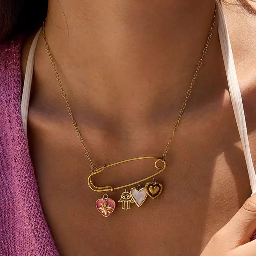 Celine13‎ 18K Gold Plated Spiritual Talisman Necklace – Hearts & Hamsa Charms - Picture 10 of 11